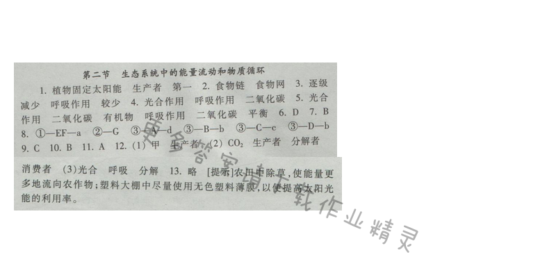 苏教版生物八年级上册补充习题 第十九章第二节