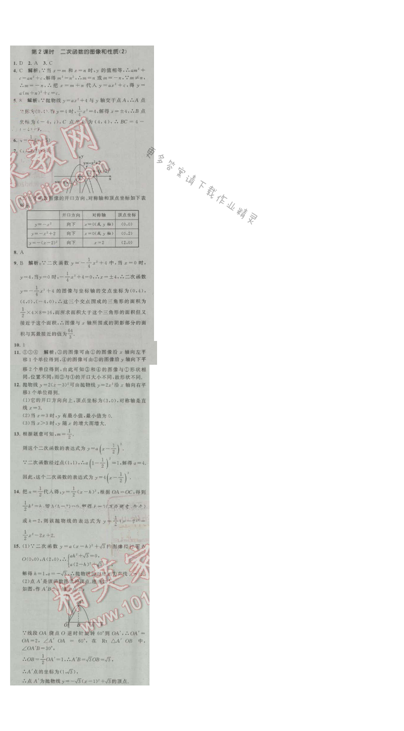 经纶学典学霸九年级数学上册江苏版 5.2 二次函数的图像和性质 第2课时