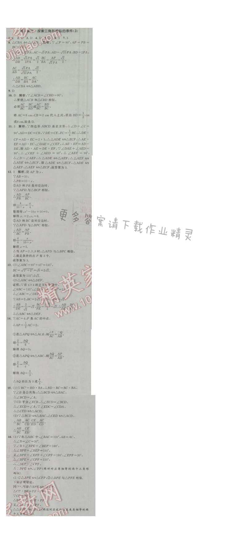 经纶学典学霸九年级数学上册江苏版 6.4 探索三角形相似的条件 第3课时