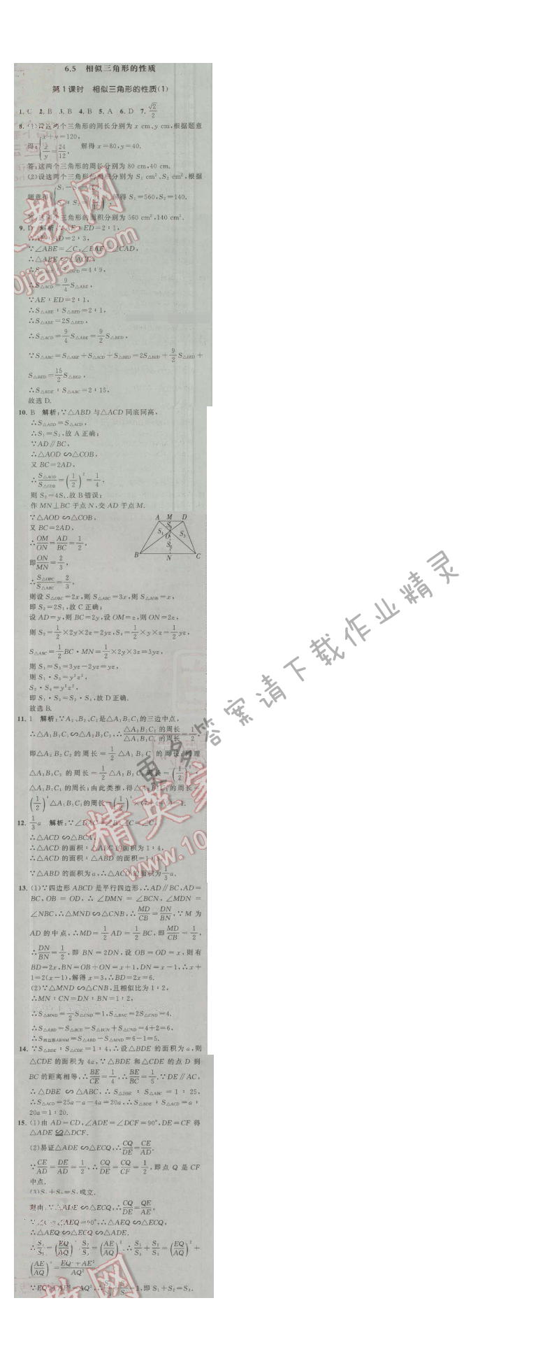 经纶学典学霸九年级数学上册江苏版 6.5 相似三角形的性质 第1课时