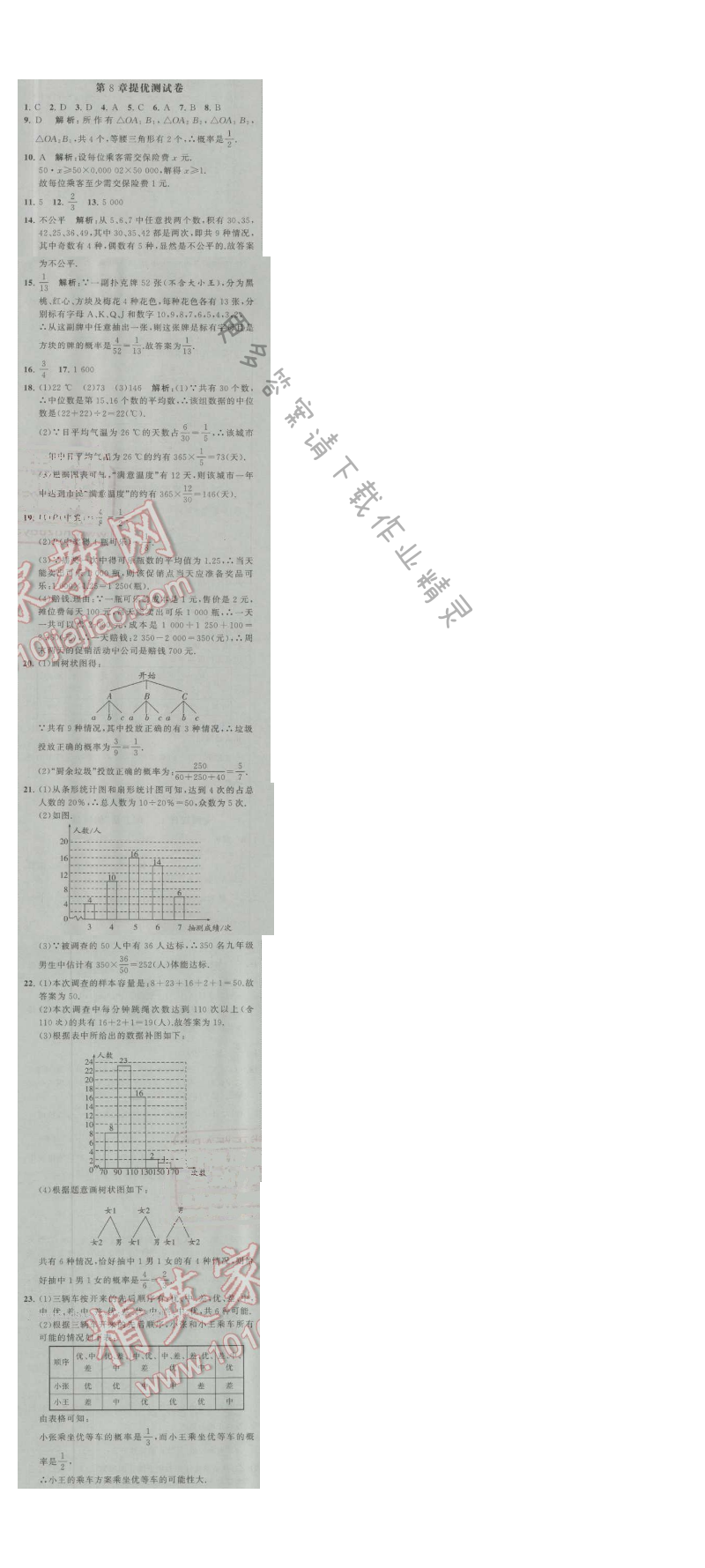 经纶学典学霸九年级数学上册江苏版 第8章提优测试卷