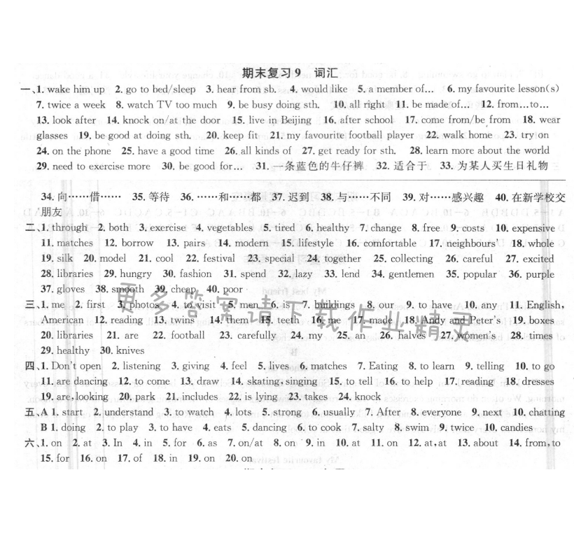 提优训练非常阶段123七年级英语上册江苏版 期末复习9