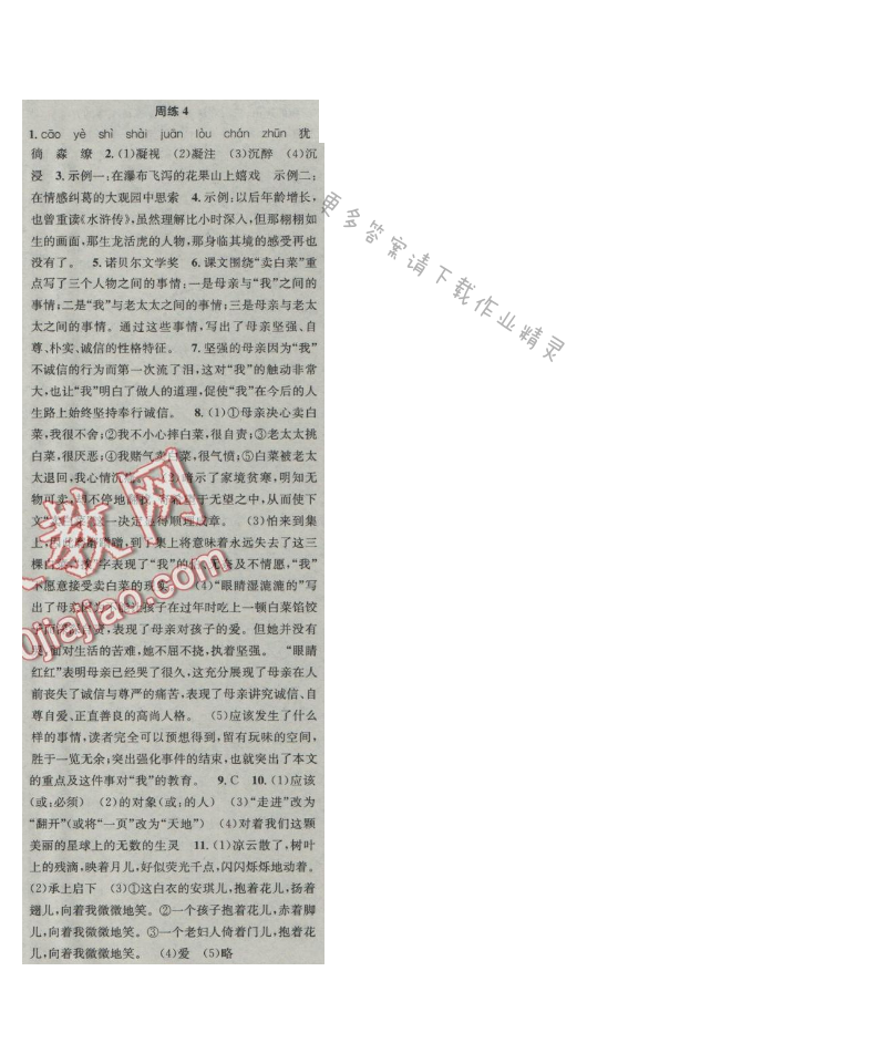 提优训练非常阶段123七年级语文上册江苏版 周练4