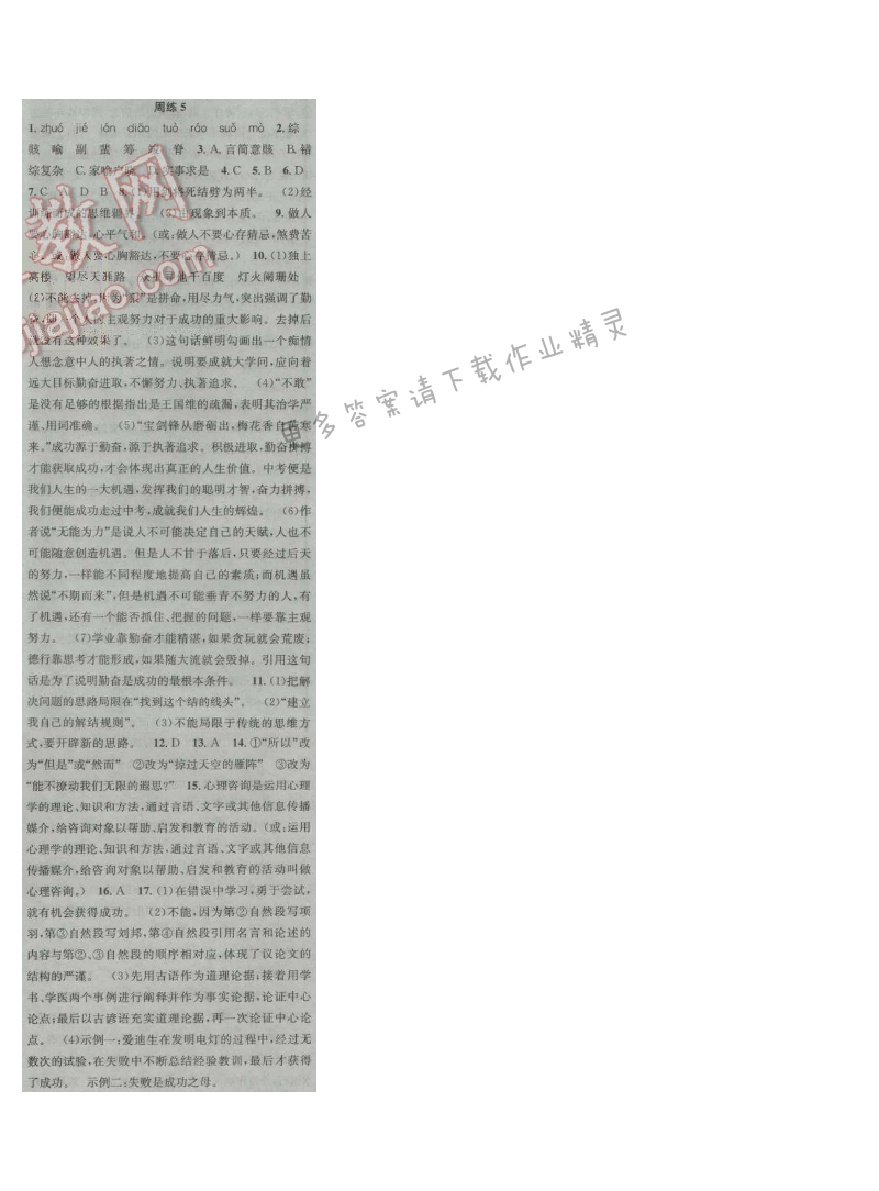 提优训练非常阶段123九年级语文上册江苏版 周练5