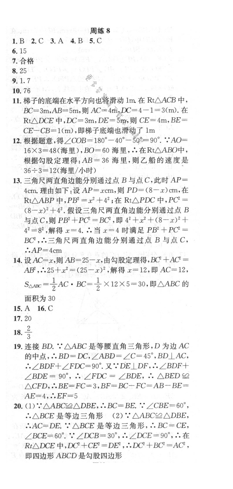 2016年提优训练非常阶段123八年级数学上册江苏版 周练8