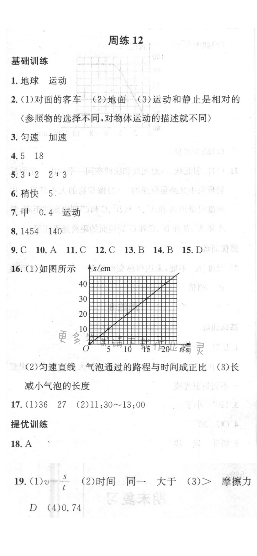 2016年提优训练非常阶段123八年级物理上册江苏版 周练12