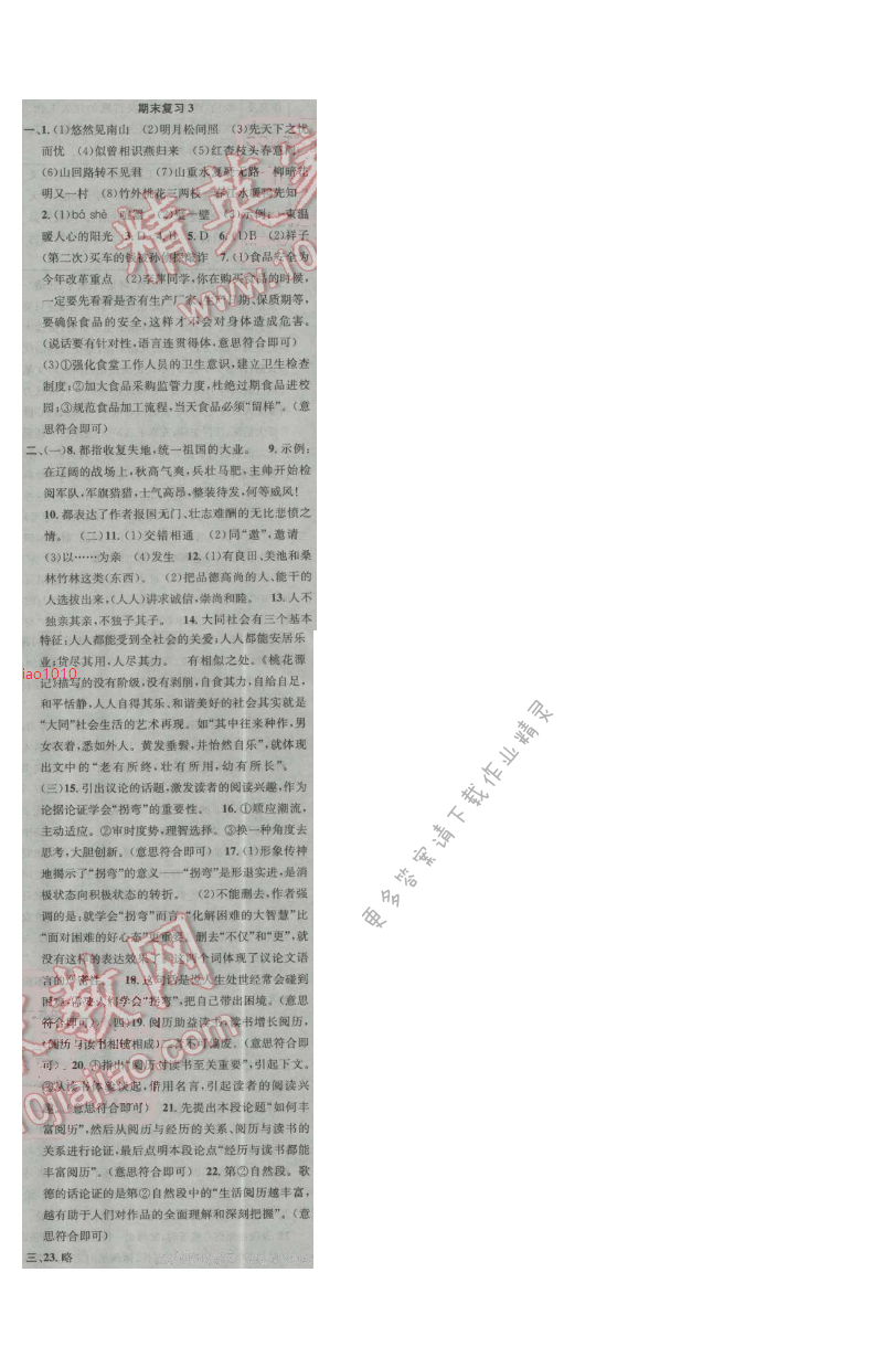 提优训练非常阶段123九年级语文上册江苏版 期末复习3