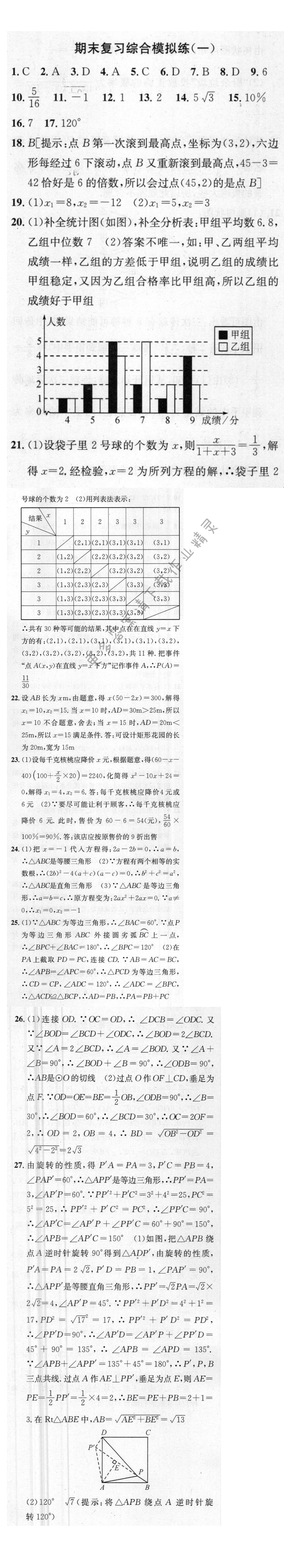提优训练非常阶段123九年级数学上册江苏版 期末复习综合模拟练(一)