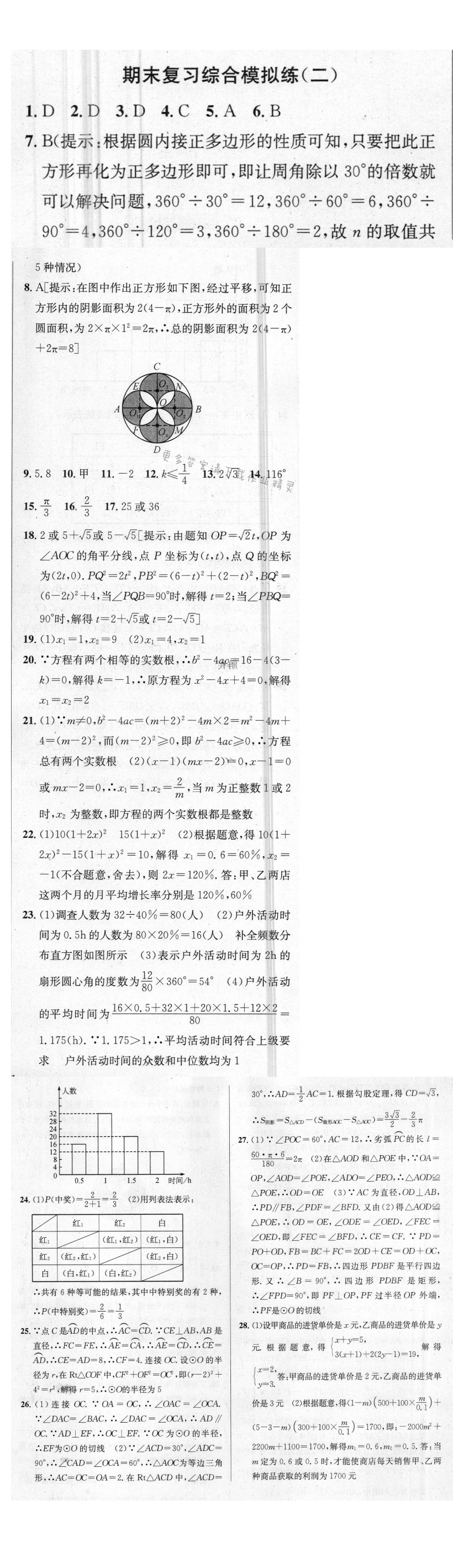 提优训练非常阶段123九年级数学上册江苏版 期末复习综合模拟练(二)