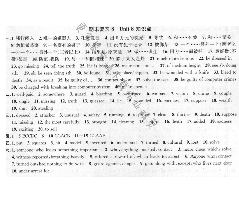 提优训练非常阶段123九年级英语上册江苏版 期末复习8
