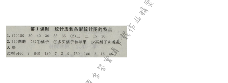 启东黄冈作业本四年级数学上册江苏版 四 统计表和条形统计图(一)  第1课时