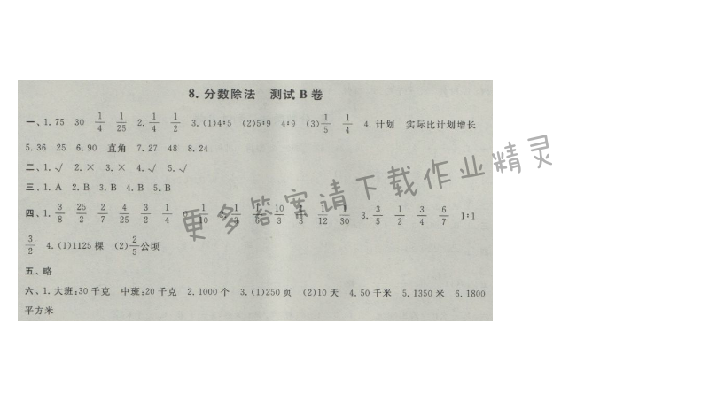 启东黄冈大试卷六年级数学上册江苏版 8.分数除法 测试B卷