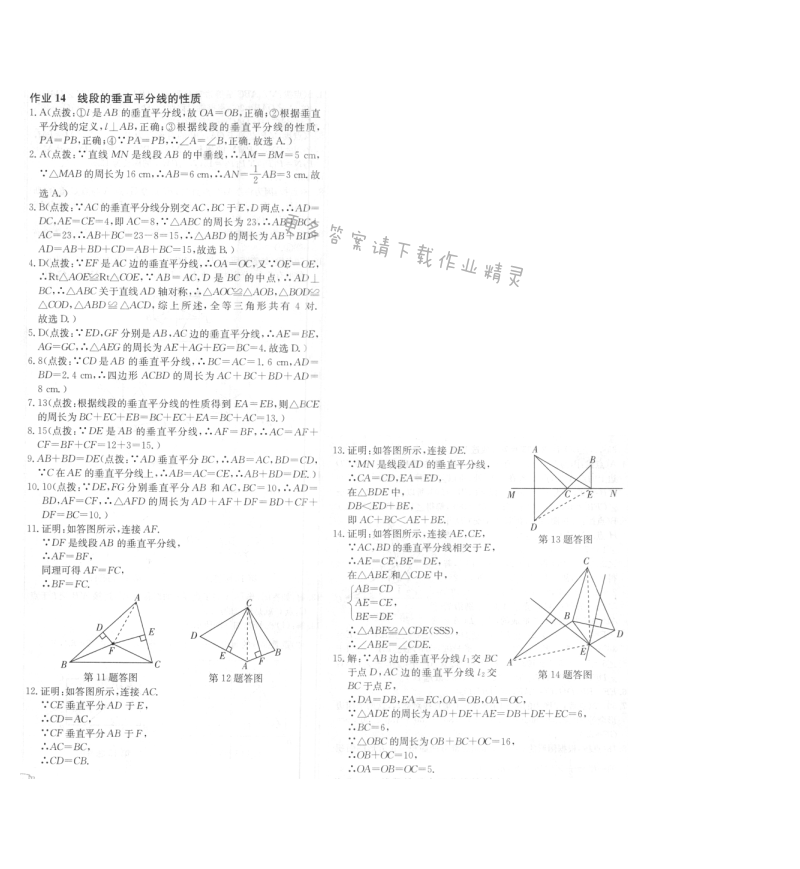 启东中学作业本八年级数学上册江苏版 作业14