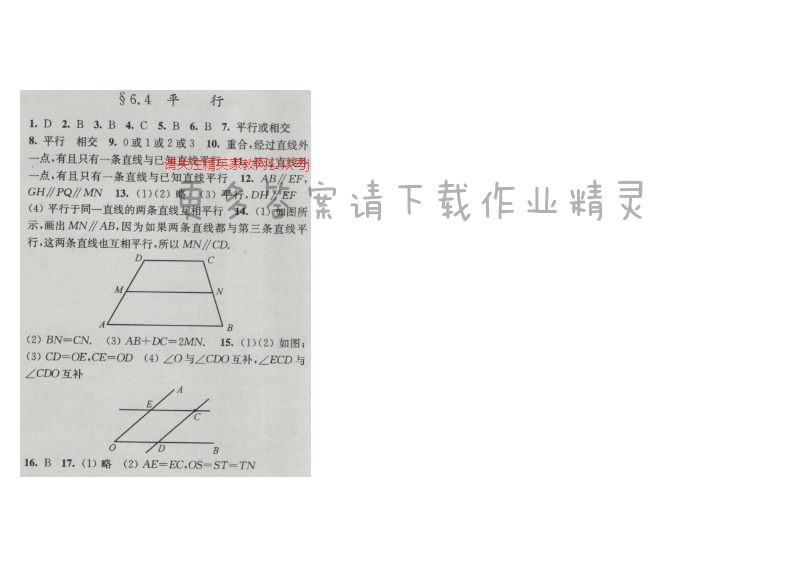 亮点给力提优课时作业本七年级数学上册苏科版 6.4 平行