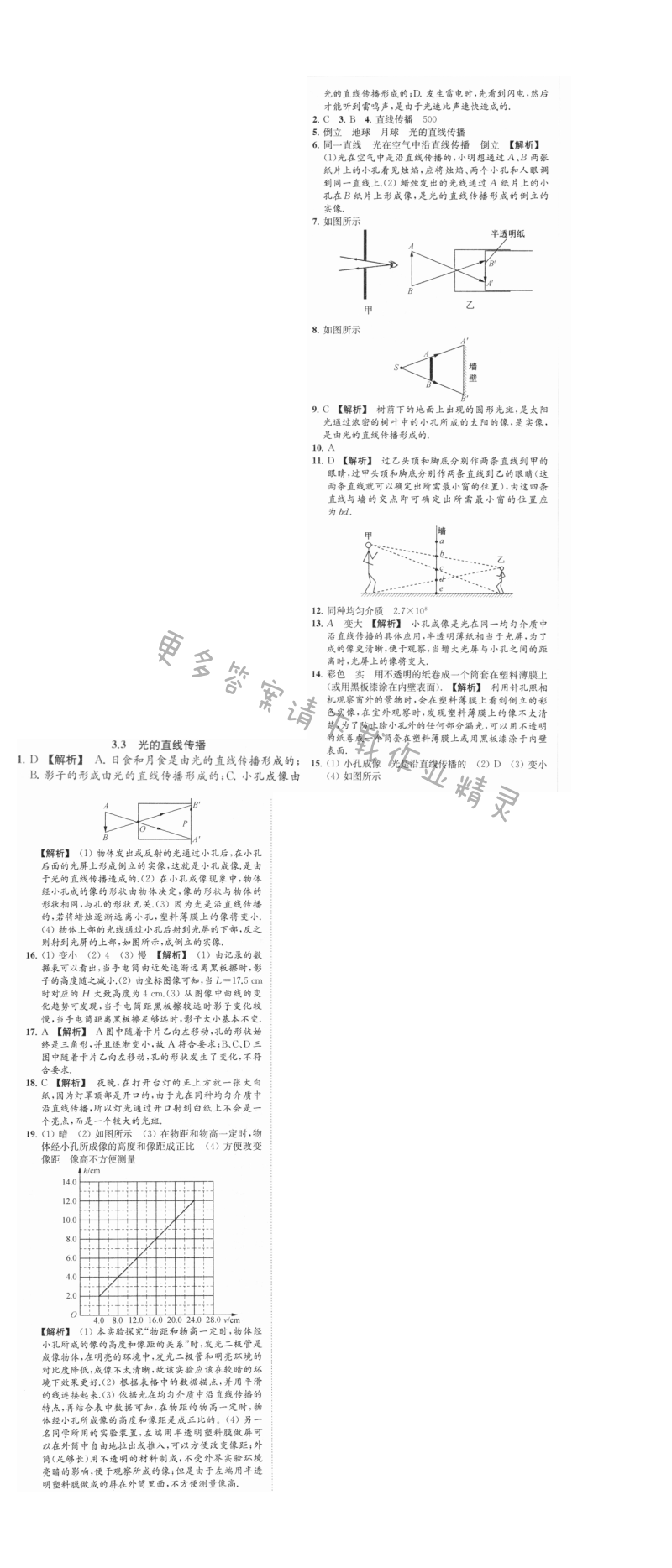 亮点给力提优课时物理八年级上册江苏版 第三章3.3