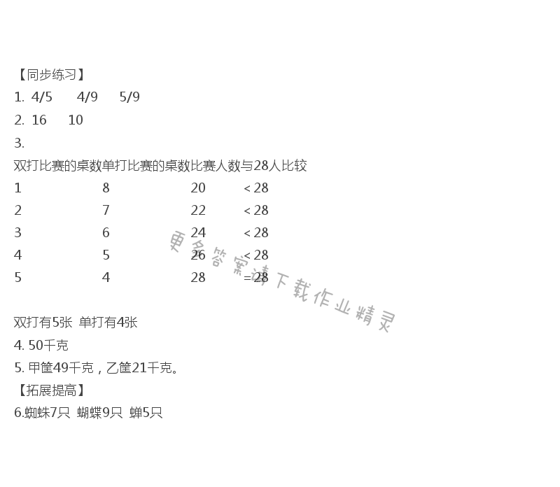 六年级数学下册同步练习答案第三单元练习五