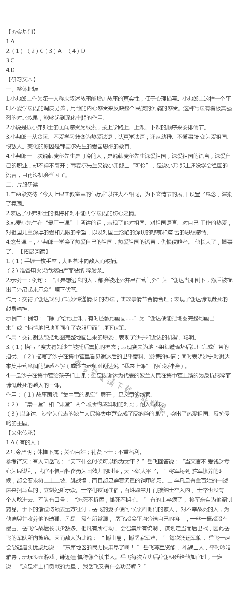 人教版七年级下册语文补充习题最后一课