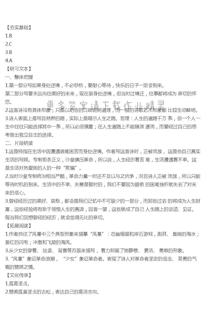 人教版七年级下册语文补充习题外国诗二首