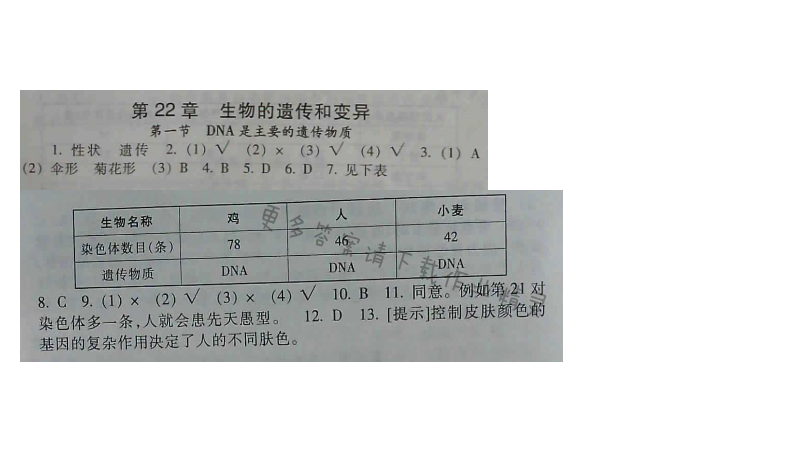 苏教版生物八年级下册补充习题 第22章第一节