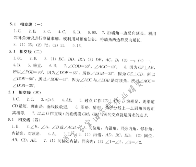 人教版七年级下册数学补充习题 第五章5.1