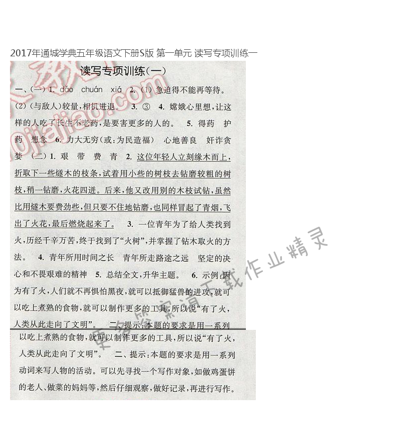 2017年通城学典五年级语文下册S版 第一单元 读写专项训练一