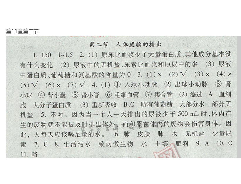 七下 苏教版生物第11章第二节补充习题答案