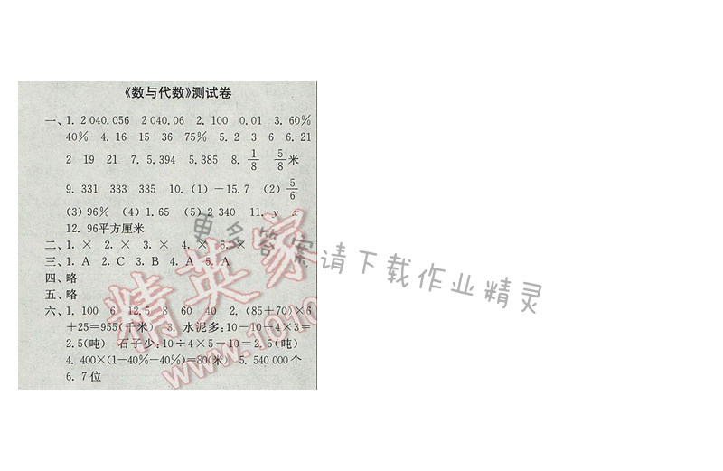 2017年新编金3练六年级数学下册江苏版 《数与代数》测试卷