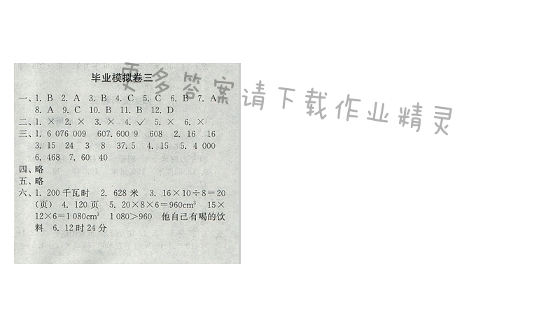 2017年新编金3练六年级数学下册江苏版毕业模拟卷三
