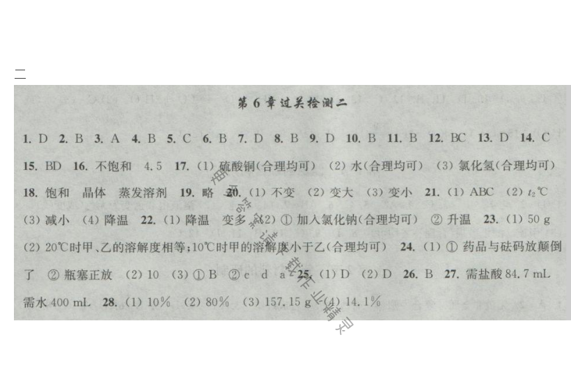 新编金3练九年级化学下册第六章 过关检测（二）