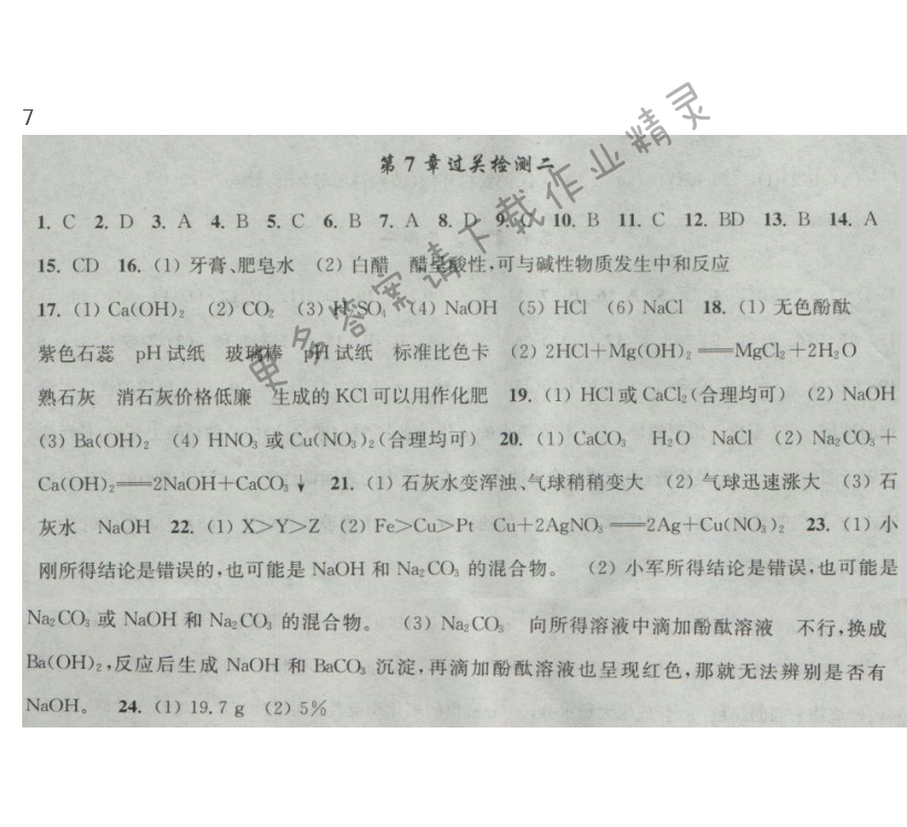 新编金3练九年级化学下册第七章 过关检测（二）