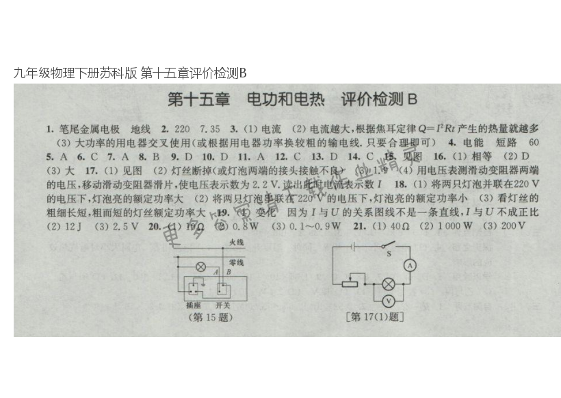 九年级物理下册苏科版 第十五章评价检测B