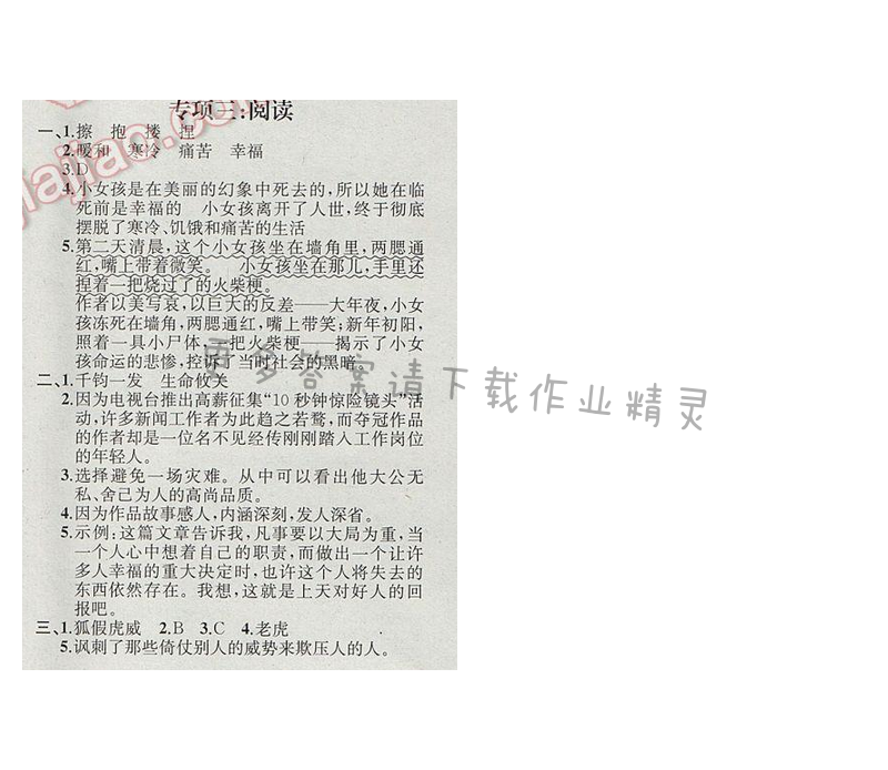 专项三：阅读同步解析与测评答案