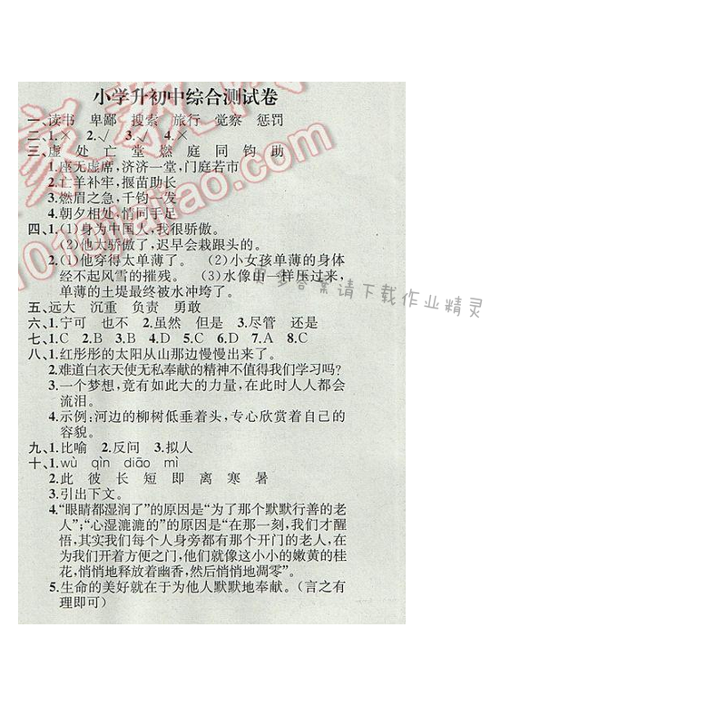 小升初综合测试卷同步解析与测评答案