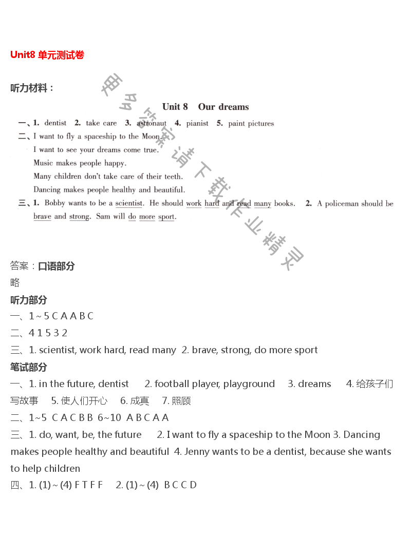 苏人版伴你学英语六年级下册配译林版 Unit8 单元测试卷