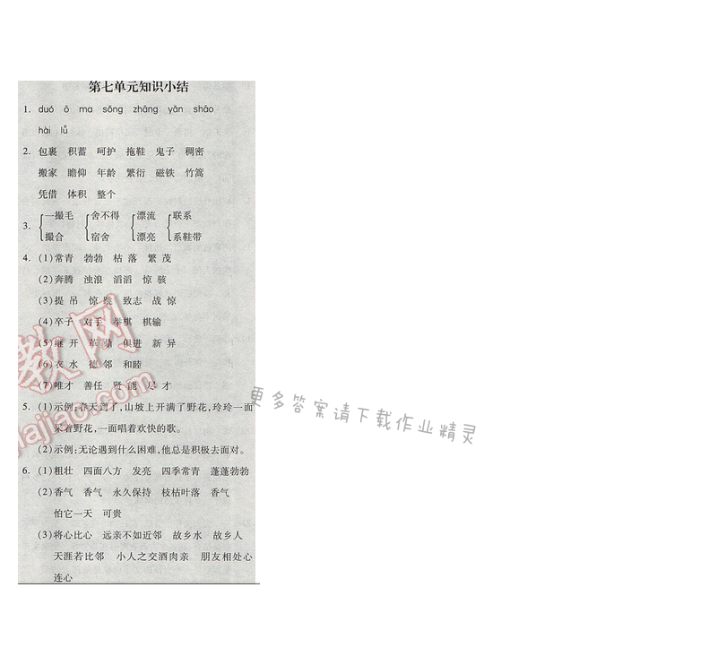 2017年全品学练考四年级语文下册苏教版 第七单元知识小结
