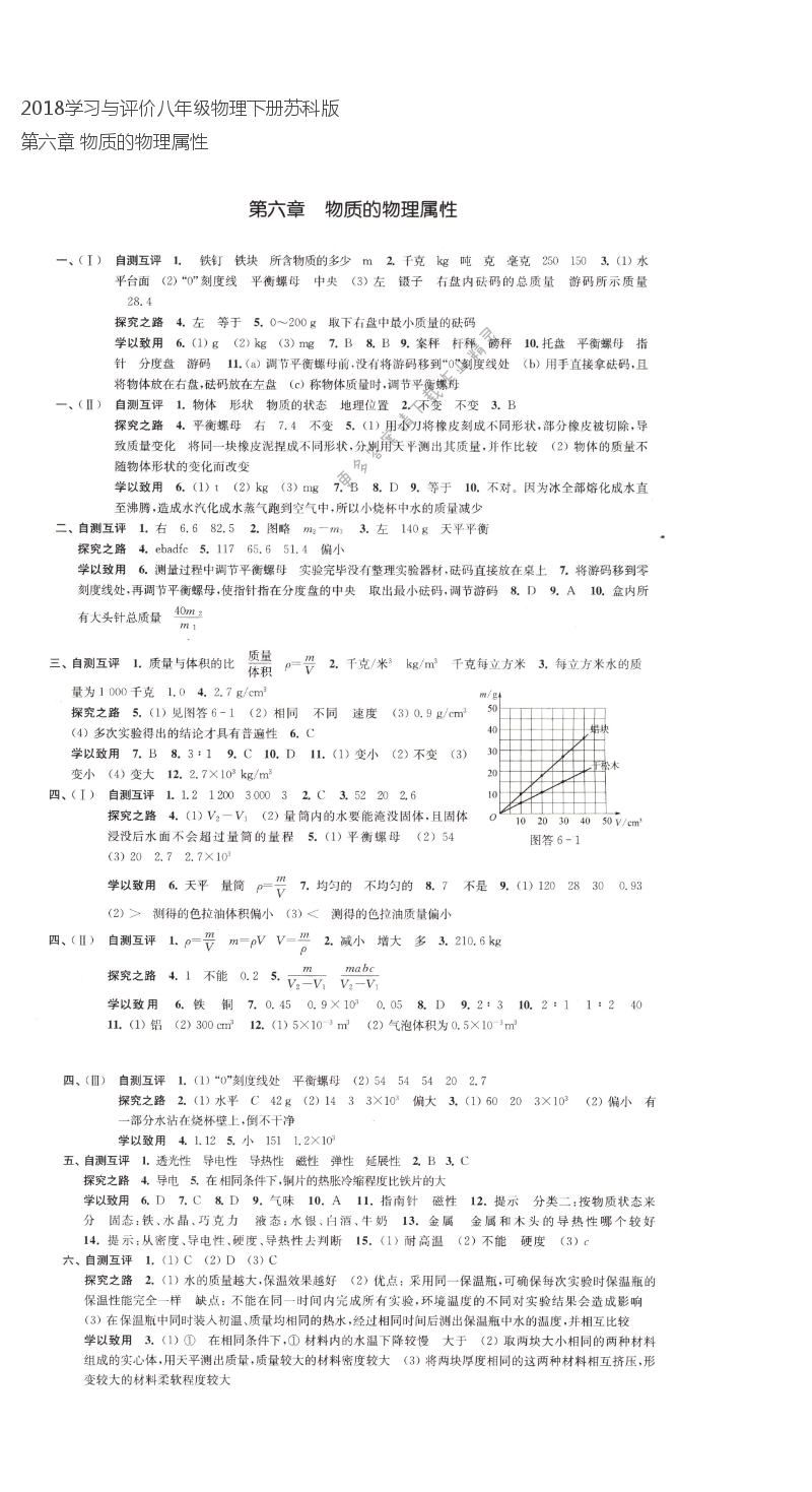 2018学习与评价八年级物理下册苏科版  第六章 物质的物理属性