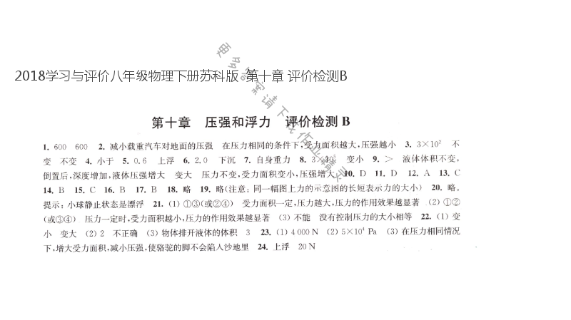 2018学习与评价八年级物理下册苏科版  第十章 评价检测B