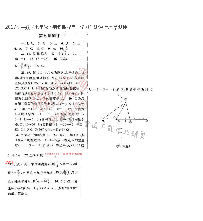 2017初中数学七年级下册新课程自主学习与测评 第七章测评