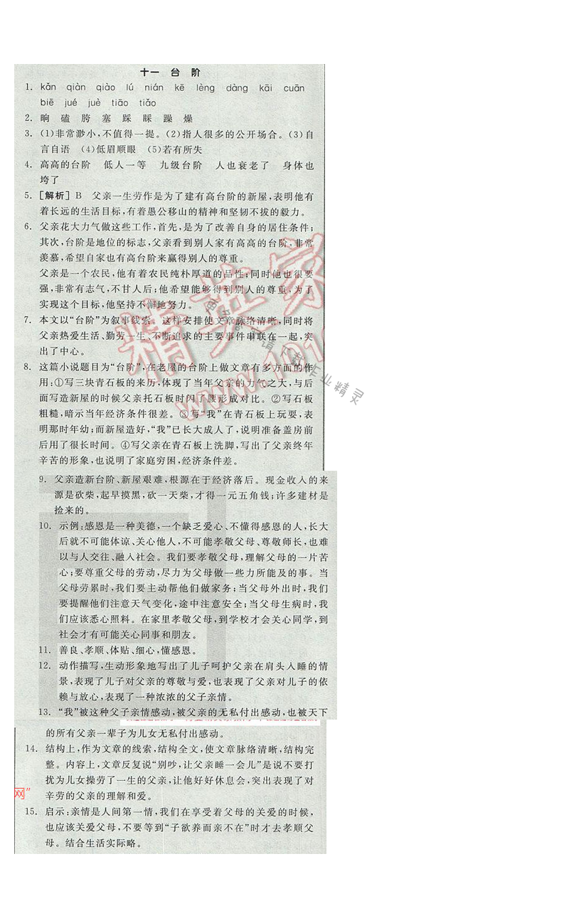 2017全品学练考九年级语文下册苏教版十一 台阶