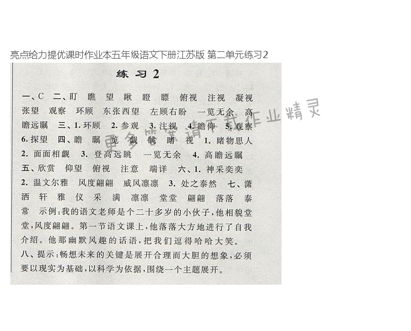 亮点给力提优课时作业本五年级语文下册江苏版 第二单元练习2