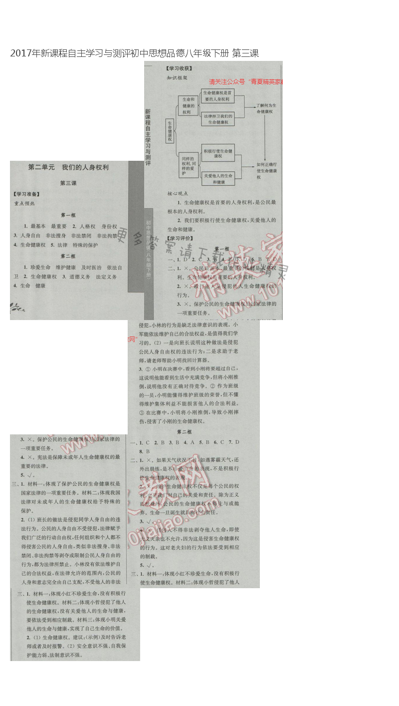 2017年新课程自主学习与测评初中思想品德八年级下册 第三课