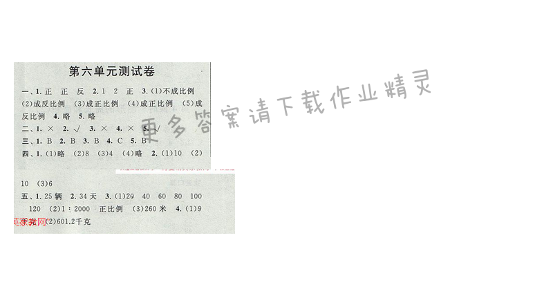 啟東黃岡作業(yè)本六年級(jí)數(shù)學(xué)下冊(cè)江蘇版第六單元測(cè)試卷