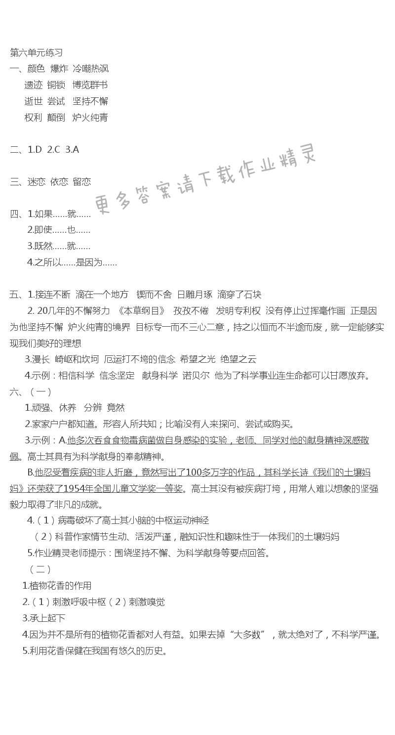 第六单元练习 - 苏教版五上语文第六单元练习同步练习答案