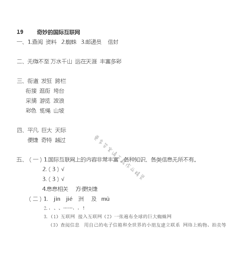 19 奇妙的国际互联网 - 奇妙的国际互联网同步练习答案