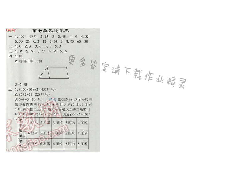 2017經(jīng)綸學(xué)典學(xué)霸四年級(jí)數(shù)學(xué)【江蘇版 第七單元提優(yōu)卷