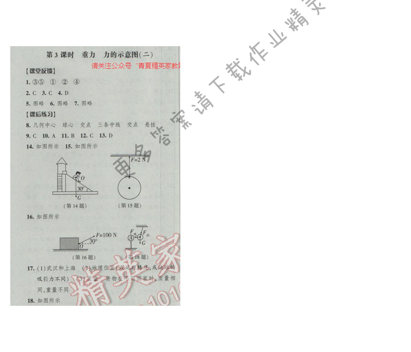 2017年经纶学典新课时作业八年级物理下册江苏版第八章 第3课时 重力 力的示意图（...