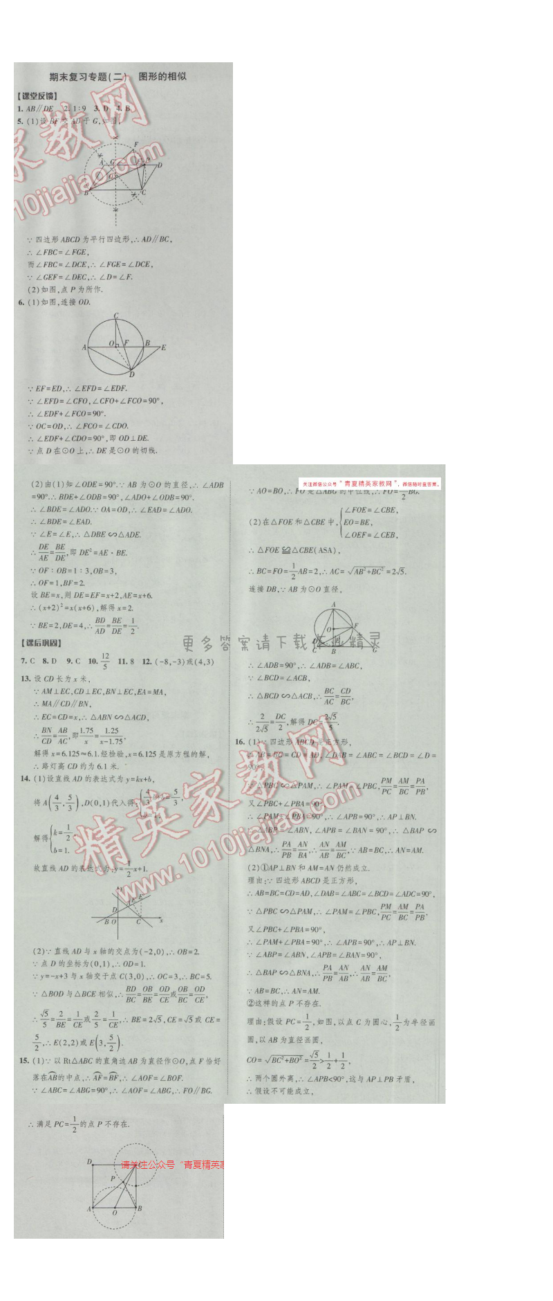 2017年经纶学典新课时作业九年级数学下册江苏版期末复习专题（二）