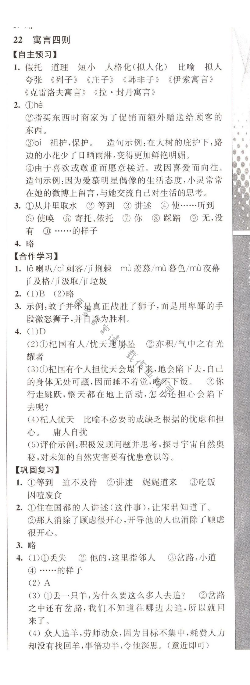 寓言四则自主学习与测评人教版