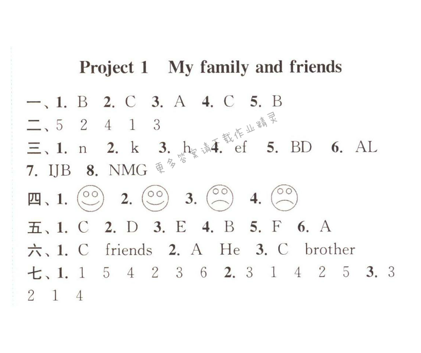 Projiect 1 My family and friends 通城学典课时作业本英语三上译林版