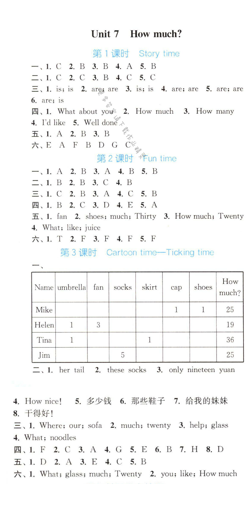 Unit 7 How much？通城学典课时作业本英语译林版